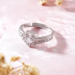 Zavya 925 Silver Shimmering Love Rhodium-Plated Heart CZ Adjustable Ring for Women-image-71