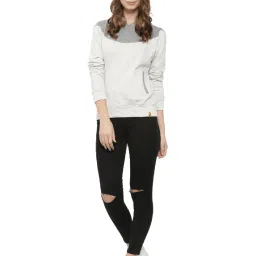 Campus Sutra Cream & Grey Textured Hoodie image 4