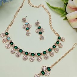 Anouk Rose Gold-Plated Artificial Stones-Studded Jewellery Set With Maang Tika-picture-30