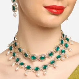 Zaveri Pearls Green Double Layered Austrian Diamonds Artificial Stones Bridal Necklace Set-ZPFK16922-picture-33