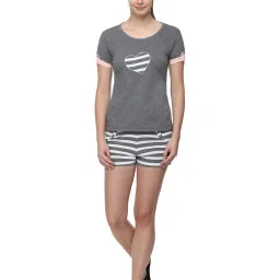 Slumber Jill Grey & White Printed Top With Shorts image 1