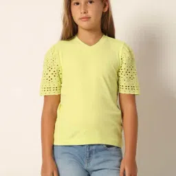 VERO MODA GIRL Lime Yellow Regular Fit T-Shirt-picture-14