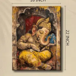 Art Street Yellow Canvas Abstact Sleeping Lord Ganesha Stretched Wall Art image 3