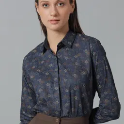 Hancock Navy Cotton Floral Print Shirt-image-67