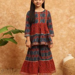 READIPRINT FASHIONS Kids Blue & Red Printed Kurti with Gharara-picture-18