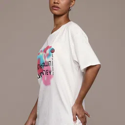 The Roadster Lifestyle Co Printed Pure Cotton Oversized  T-shirt image 3