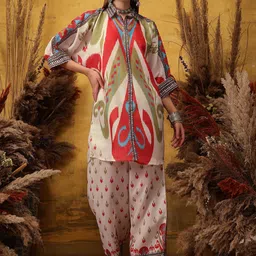indo street Printed Shirt Neck Top With Flared Palazzos Co-Ords-picture-23