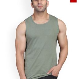 SLOWLORIS Pack Of 2 Round Neck Sleeveless Bio-Wash Cotton Gym Vests-picture-41