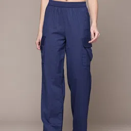 The Roadster Lifestyle Co. Women Cotton Linen High-Rise Cargos-image-42