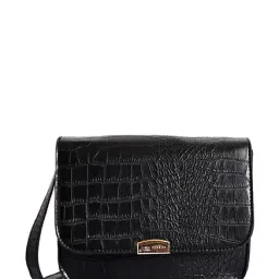 Lino Perros Black Textured Flap Sling Bag-image-61
