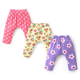 Babyhug Interlock Cotton Knit Full Length Diaper Leggings with Floral & Polka Dots Print Pack of 3 - Multicolour-picture-20