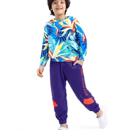 Ollington St. 100% Cotton Knit Full Sleeves Sweatshirt & Joggers Set Floral Print - Blue & Navy Blue-picture-18