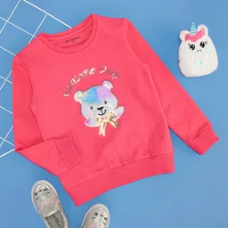 Pantaloons Junior Cotton Full Sleeves Sequins Embellished Bear Embroidered Sweatshirt - Pink-picture-37
