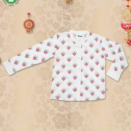 Pranava 100% Organic Cotton Full Sleeves Floral Printed Shirt - White-image-0