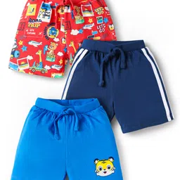 Babyhug Cotton Knit Knee Length Animal Printed Shorts Pack of 3 - Red Medium & Navy Blue image 1
