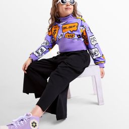 OLLINGTON ST. Looper Knit Full Sleeves Sweatshirt & Trackpant Set With Text Print - Purple & Black-picture-5