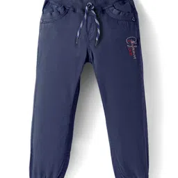 Olio Kids Cotton Woven Full Length Solid Color Trouser - Navy Blue-picture-25