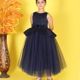 Toy Balloon Kids Net Woven Sleeveless Floral Applique Detailed Polka Dots Printed Gown - Navy Blue-picture-16