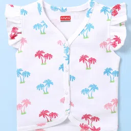 Babyhug 100% Cotton Knit Frill Sleeves Front Open Vests with Flamingo & Floral Print  Pack of 3 - Pink White & Green image 2