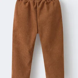 Kookie Kids Full Length Solid Color Trouser with Bear Embroidery - Brown image 2