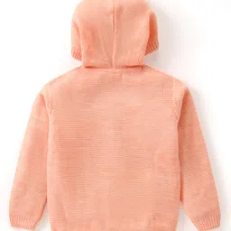 Babyhug Knitted Full Sleeves Front Open Hooded Sweater with Bear Embroidery - Light Peach image 2