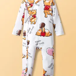 Babyoye Disney Interlock Knit Full Sleeves Front Open Footed Sleep Suits with Winnie the Pooh Graphics Pack of 2 - White & Sea Green image 2