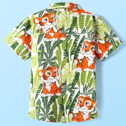 Babyhug Cotton Knit Half sleeves Shirt With Tiger Print - Green image 3