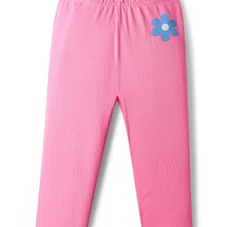 Babyhug Cotton Knit Full Length Leggings With Stripes & Floral Print Pack Of 3 - Pink Navy Blue & Yellow image 2