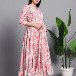 Gujari Floral Printed Maternity Fit and Flare Maxi Dress image 4