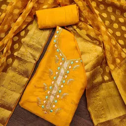 SAINOOR Embroidered Pure Silk Semi-Stitched Dress Material-picture-31