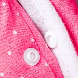 Babyhug Woven Full Sleeves Winter Wear Footed Romper with Polka Dots Print & Kitten Patch - Pink image 4