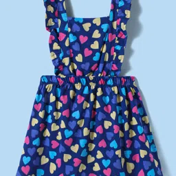 Babyhug Cotton Knit Full Peasant Sleeves Solid Colour Top & Heart Printed Frock - Navy Blue image 4