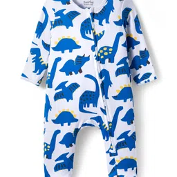 Bonfino Cotton Knit Full Sleeves Sleepsuit With Dino Print Pack Of 3 - Blue White & Yellow image 4