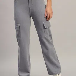 The Roadster Lifestyle Co Cotton Straight-Fit High-Rise Cargo Jeans-image-53