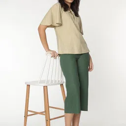 Marks & Spencer Flared Sleeve Linen Styled Back Top image 4