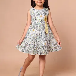 PINK MERMAID Girls Floral Printed Sleeveless Cotton Fit & Flare Dress With Bow-picture-39