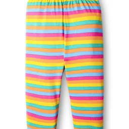 Babyhug Cotton Knit Full Length Leggings With Stripes & Floral Print Pack Of 3 - Pink Navy Blue & Yellow image 5