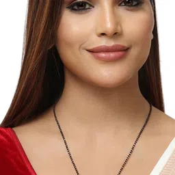 ZINU Rose Gold-Plated Black Beaded White CZ Stone Studded Mangalsutra image 3