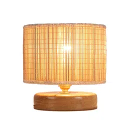 devansh George Beige Bamboo Shade Table Lamp with Natural Wooden Base image 1