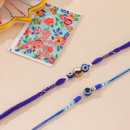 Sangria Set Of 2 Evil Eye Artificial Beaded Thread Rakhi with Roli Chawal Chandan & Mishri-picture-10