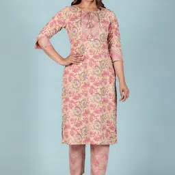 Aramya Floral Printed Pure Cotton Straight Kurta with Trousers-picture-39