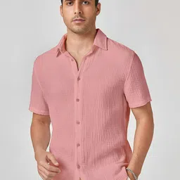 WEBRIC Standard Spread Collar Textured Cotton Opaque Shirt-picture-23