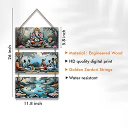 ArtVibes Blue & Pink Printed Ganesha On Lotus Designer Wall Hanging image 4