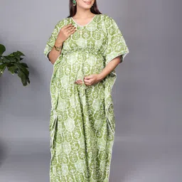 MOTHERHOOD BY SNEHAL Women Ethnic Motifs Printed Cotton Maternity Kaftan Maxi Dress-picture-14