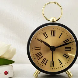 Home Centre Casablanca Gloss Black & Gold-Toned Contemporary Round Shaped Table Clock image 3