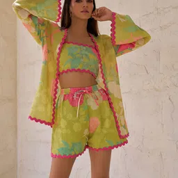 By The Bay Printed Shoulder Straps Top & Shorts With Shrug Co-Ord image 3