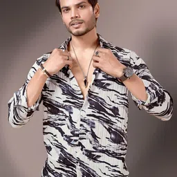 MARMIC FAB Classic Abstract Printed Spread Collar Slim Fit Shirt-picture-12