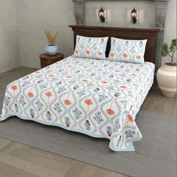 RANG MANIA White Floral 180 TC King Bedsheet with 2 Pillow Covers-image-9