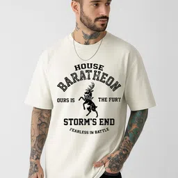 Be Crazy Game Of Thrones Typography Printed Drop-Shoulder Sleeves Cotton Oversized T-shirt-image-13