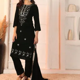 Moda Rapido Women Ethnic Motifs Embroidered Regular Sequinned Velvet Kurta with Trousers & With Dupatta-picture-12